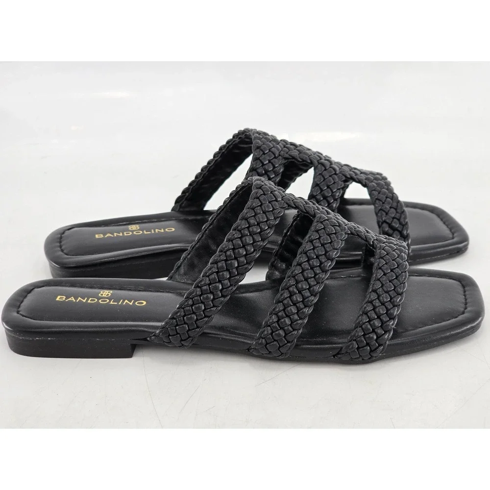 Bandolino Summer 3 Slide Sandals Womens 7M Black Woven Straps - Excellent